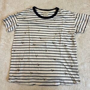 Fat Face White and Navy Striped Bee Print Tee